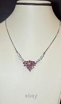 925 Sterling Silver Natural Ruby and CZ Box Chain Necklace