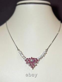 925 Sterling Silver Natural Ruby and CZ Box Chain Necklace