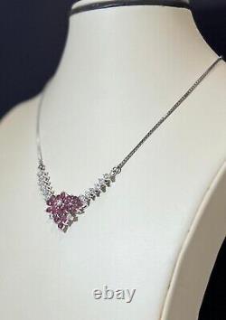 925 Sterling Silver Natural Ruby and CZ Box Chain Necklace