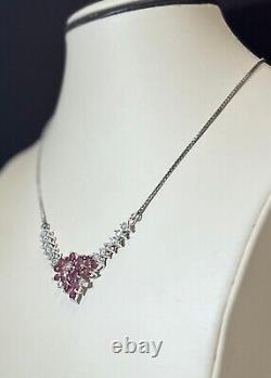 925 Sterling Silver Natural Ruby and CZ Box Chain Necklace