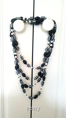 94in Long Pearl Hematite Obsidian Strand Precious Stone Necklace NBW Hand Made