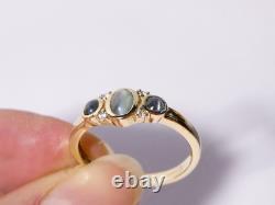 9ct Gold Cats Eye Alexandrite & White Topaz Gem Stone Ring UK sz S Very Pretty