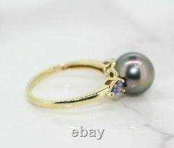 9ct Yellow Gold Tahitian Pearl and Iolite Solitaire Ring (Size N 1/2, US 7)