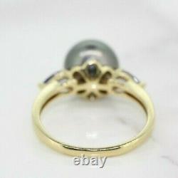 9ct Yellow Gold Tahitian Pearl and Iolite Solitaire Ring (Size N 1/2, US 7)