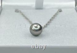 9k/ 9ct White Gold Tahitian Pearl & Diamond Pendant & 18 W. Gold chain, Gems Tv