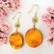 Amber Round Dangle Earrings 925 Sterling Silver Nature Gemstone Jewelry Gift