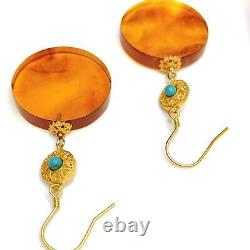 Amber Round Dangle Earrings 925 STERLING SILVER Nature Gemstone Jewelry gift