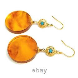 Amber Round Dangle Earrings 925 STERLING SILVER Nature Gemstone Jewelry gift