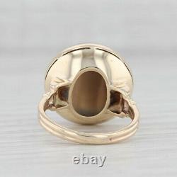 Antique Agate Cabochon Ring 9k Yellow Gold Marbled Gray Solitaire Statement