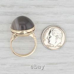 Antique Agate Cabochon Ring 9k Yellow Gold Marbled Gray Solitaire Statement