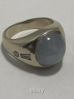 Antique Art Deco 14k White Gold Gray Cabochon Star Sapphire & Diamonds Ring