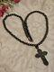 Antique Natural Hematite Gemstone Cross Pendant Bead Necklace Rare