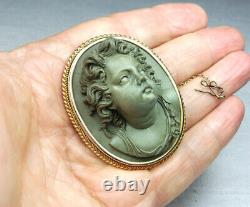 Antique Victorian Cupid Eros Front Face Cameo Brooch, Cased, Layaway Welcome