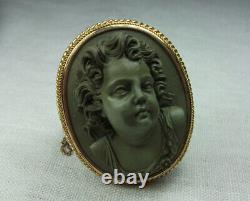 Antique Victorian Cupid Eros Front Face Cameo Brooch, Cased, Layaway Welcome