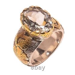 Aquamarine Gemstone Solid 925 Sterling Silver Turkish Two Tone Ring s. 6