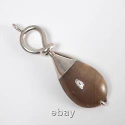 Artisan Crafted Modernist Large Gray Agate Sterling Silver Teardrop Pendant