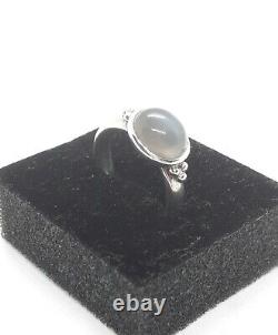 Authentic Pandora Silver Large Cabochon Grey Oval Moonstone Ring 925 ALE Size 56