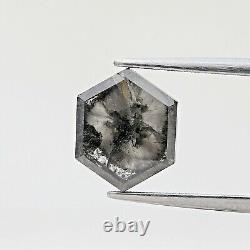 Big natural fancy diamond 3.02ct galaxy gray sparkling hexagon rose cut for gift