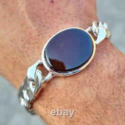 Blood Red Aqeeq Bracelet For Men Yemeni Aqeeq 925 Silver Natural Agate Bracelet