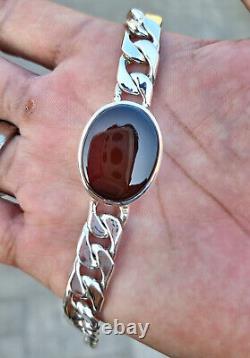 Blood Red Aqeeq Bracelet For Men Yemeni Aqeeq 925 Silver Natural Agate Bracelet