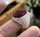 Blood Red Aqeeq Ring Sterling Silver Natural Mens Agate Ring Big Yemeni Aqeeq