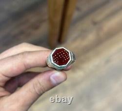 Blood Red Aqeeq Ring Sterling Silver Natural Mens Agate Ring Real Yemeni Aqeeq