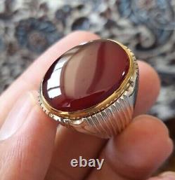 Blood Red Aqeeq Ring Sterling Silver Natural Mens Agate Ring Yemeni Aqeeq