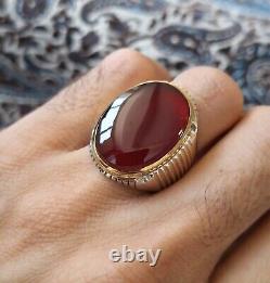 Blood Red Aqeeq Ring Sterling Silver Natural Mens Agate Ring Yemeni Aqeeq