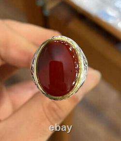 Blood Red Aqeeq Ring Sterling Silver Natural Mens Agate Ring Yemeni Aqeeq