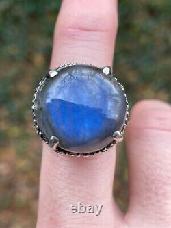 Bloodmilk Dark Blue/Eldritch Grey Labradorite Phantom Globe Ring Size 7.75