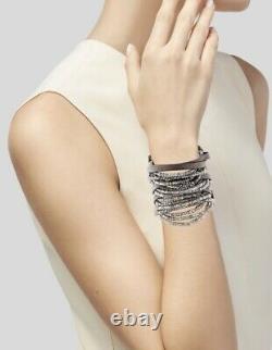 Brunello Cucinelli Grey Leather-Labradorite Multi-Strand Cuff Bracelet Jewelry