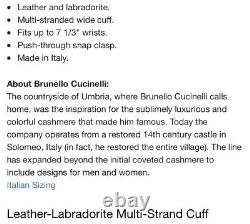 Brunello Cucinelli Grey Leather-Labradorite Multi-Strand Cuff Bracelet Jewelry