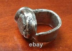 Brutalist Sculptural Sterling Silver Raw Sapphire Oxidised Heavy Huge Wide Ring
