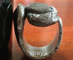 Brutalist Sculptural Sterling Silver Raw Sapphire Oxidised Heavy Huge Wide Ring