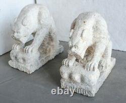 Carved Grey/White Stone Tiger Temple Guardians Garden Art, natural marble