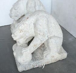 Carved Grey/White Stone Tiger Temple Guardians Garden Art, natural marble