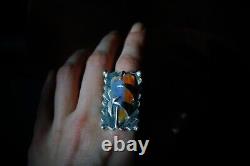 Celestian Opal Ring, Solid Pure Silver, Handmade, By Clovis, Size M