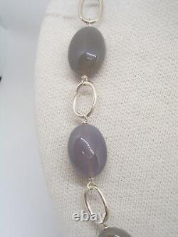 Choker Silver 925 With Agate Grey Natural Necklace Semi-Precious