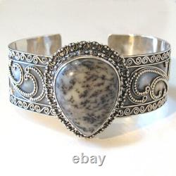 Chunky Sterling Silver Cuff Bangle With Large Dendritic Agate Stone
