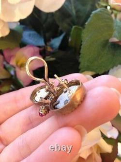 Citrine and Ruby with Stone Cameo Dangle Earrings in14K Yellow Gold HM603I