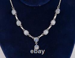 Colorful 8 Moonstone Gemstones Set In Sterling Silver Necklace 20 Length