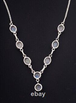 Colorful 8 Moonstone Gemstones Set In Sterling Silver Necklace 20 Length