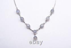 Colorful 8 Moonstone Gemstones Set In Sterling Silver Necklace 20 Length