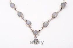 Colorful 8 Moonstone Gemstones Set In Sterling Silver Necklace 20 Length