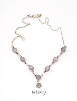 Colorful 8 Moonstone Gemstones Set In Sterling Silver Necklace 20 Length