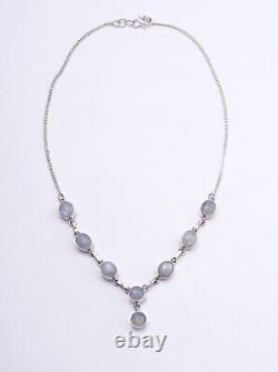 Colorful 8 Moonstone Gemstones Set In Sterling Silver Necklace 20 Length