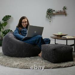 Cord Bean Bag Chair and Footstool, Natural Stone, Large, 85cm x 50cm Living Room