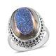 Ct 12.8 925 Silver Platinum Plated Grey Drusy Natural Quartz Cocktail Ring Size