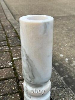 Cylindrical Natural Pure Marble Vase White Grey 30 cm Home Decor Stone