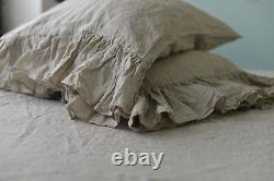 DUVET COVER set & pillow with ruffle natural color Stone Washed Seamless full